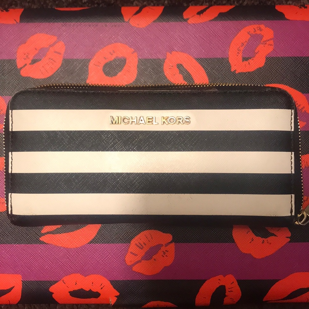 Michael Kors striped zip around continental wallet